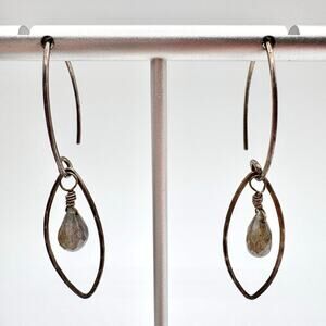 Labradorite Briolette Dangle Silver Threader Hoop Earrings Wirework Acid Tested